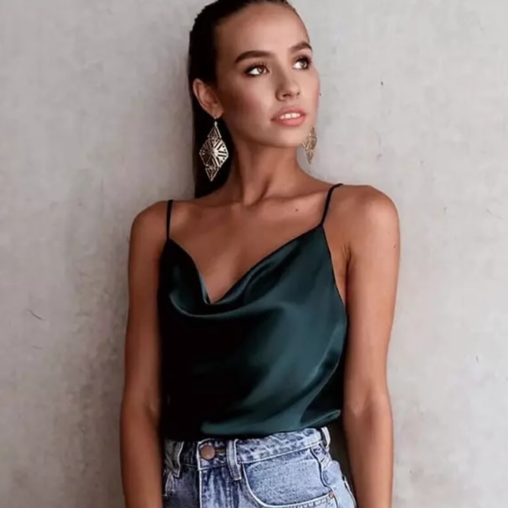 Black satin tank top